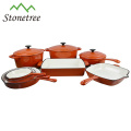 Cookware alaranjado do ferro fundido da cor ajustou 5Piece